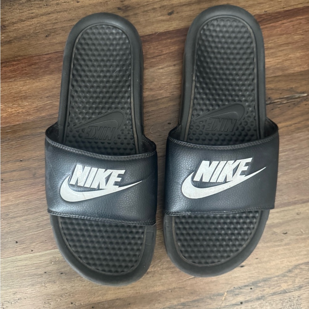 Nike Black and Gray Slide Sandals